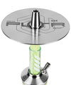 Top view of the Amotion FUTR Lime Hookah plate with laser-engraved design and stainless steel finish.