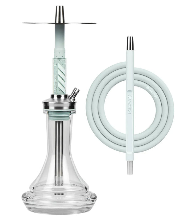 Amotion FUTR Sky Hookah with soft-touch finish, including color-coordinated hose and clear glass vase.