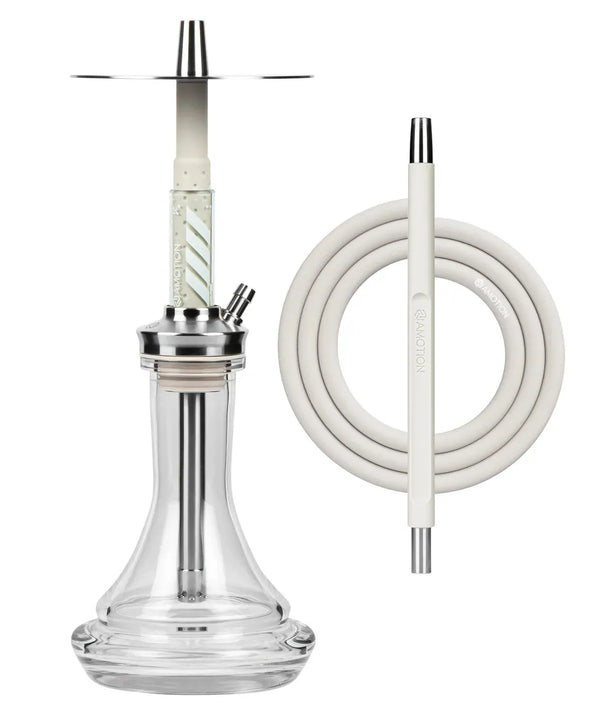 Amotion FUTR Stone Hookah with soft-touch finish, including color-coordinated hose and clear glass vase.